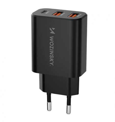 Tinklo įkroviklis 220V 2xUSB+USB C 30W juodas (black) Wozinsky CWCUCB